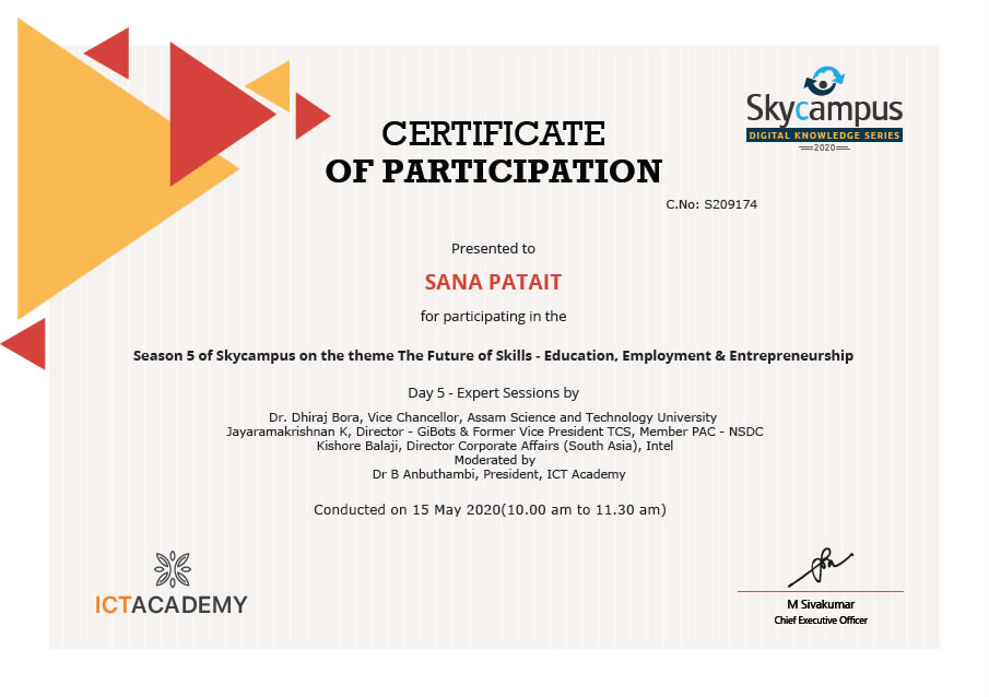 Miss. Sana Patait Certificates – KLE Society's ,Shri Shivayogi ...